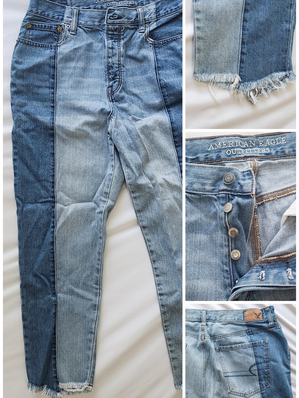 American Eagle Outfitters Women’s Two-Tone Light Blue Croppedl Jeans